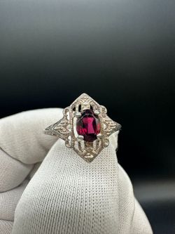 SILVER RED STONE RING #34449