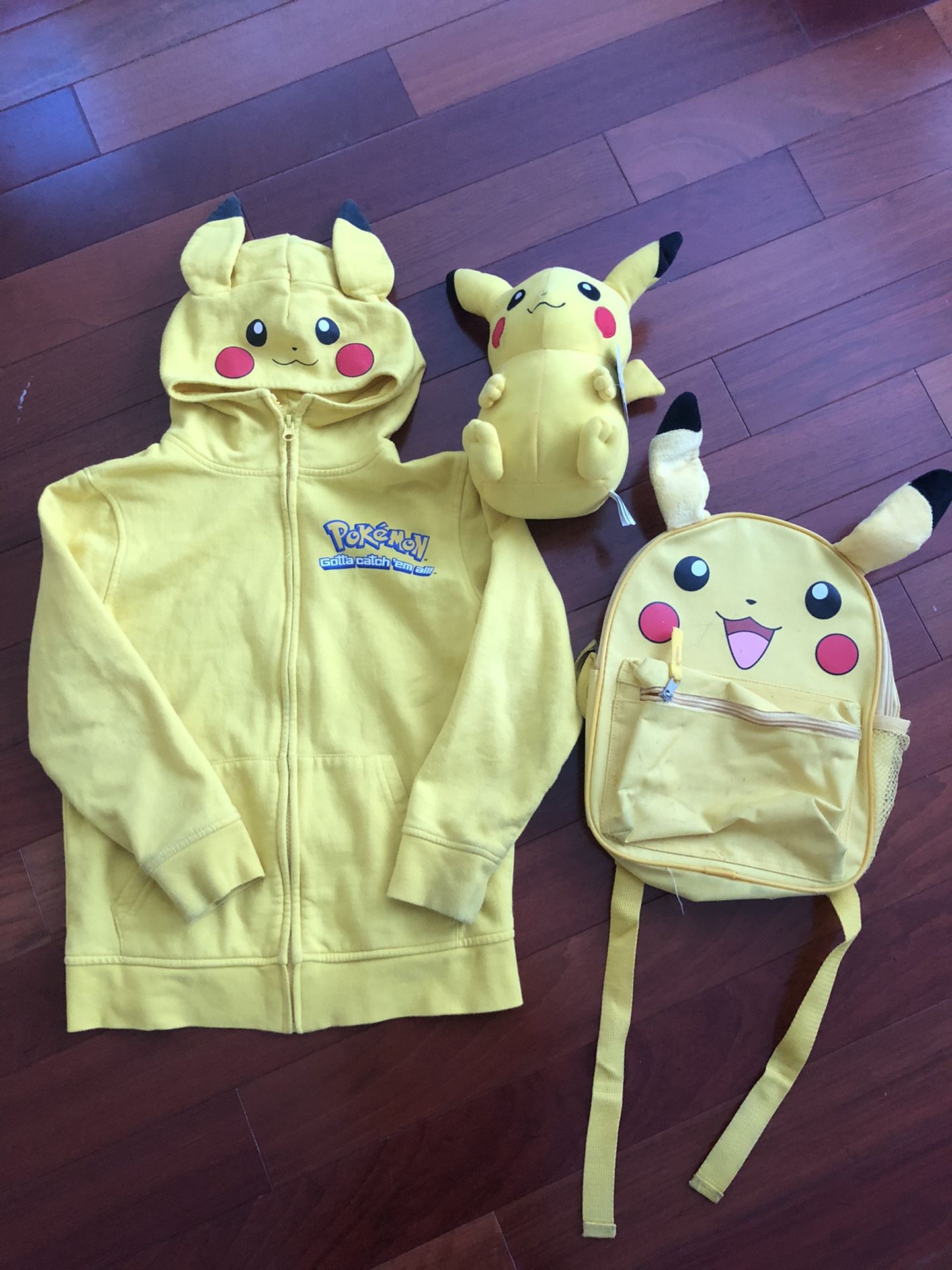 Pokemon Pikachu Jacket sz S , backpack and stuffed plushie