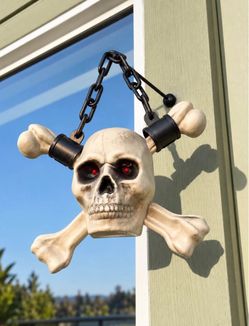 Hanging Skeleton Cross Bones With Red LED Eyes