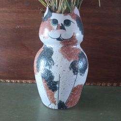 Calico Cat Pottery Vase 12"