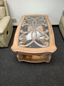 Glass with wood coffee table