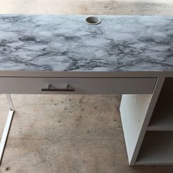 White Desk With Sliding Drawer & Open Shelves