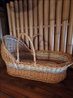 Rattan Baby Bassinet Vintage