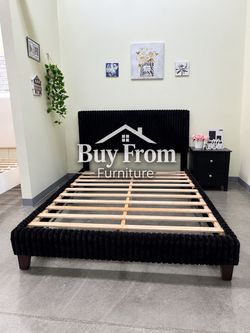 Queen size black bed with orthopedic mattress included