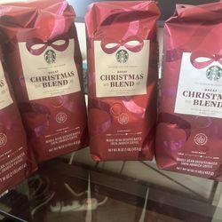 NEW (4) 1lb STARBUCKS DECAF CHRISTMAS BLEND DARK ROAST
