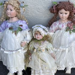 Porcelain Vintage Dolls On Stands