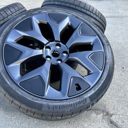 4x OEM Tesla Model X 22” Machina Wheels Black Rims Continental Tires 100% tread WITH CAPS