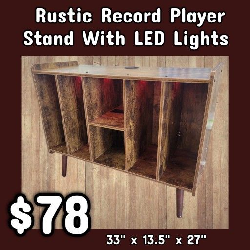 New Rustic Record PlayerStand w/ LED Lights: Njft