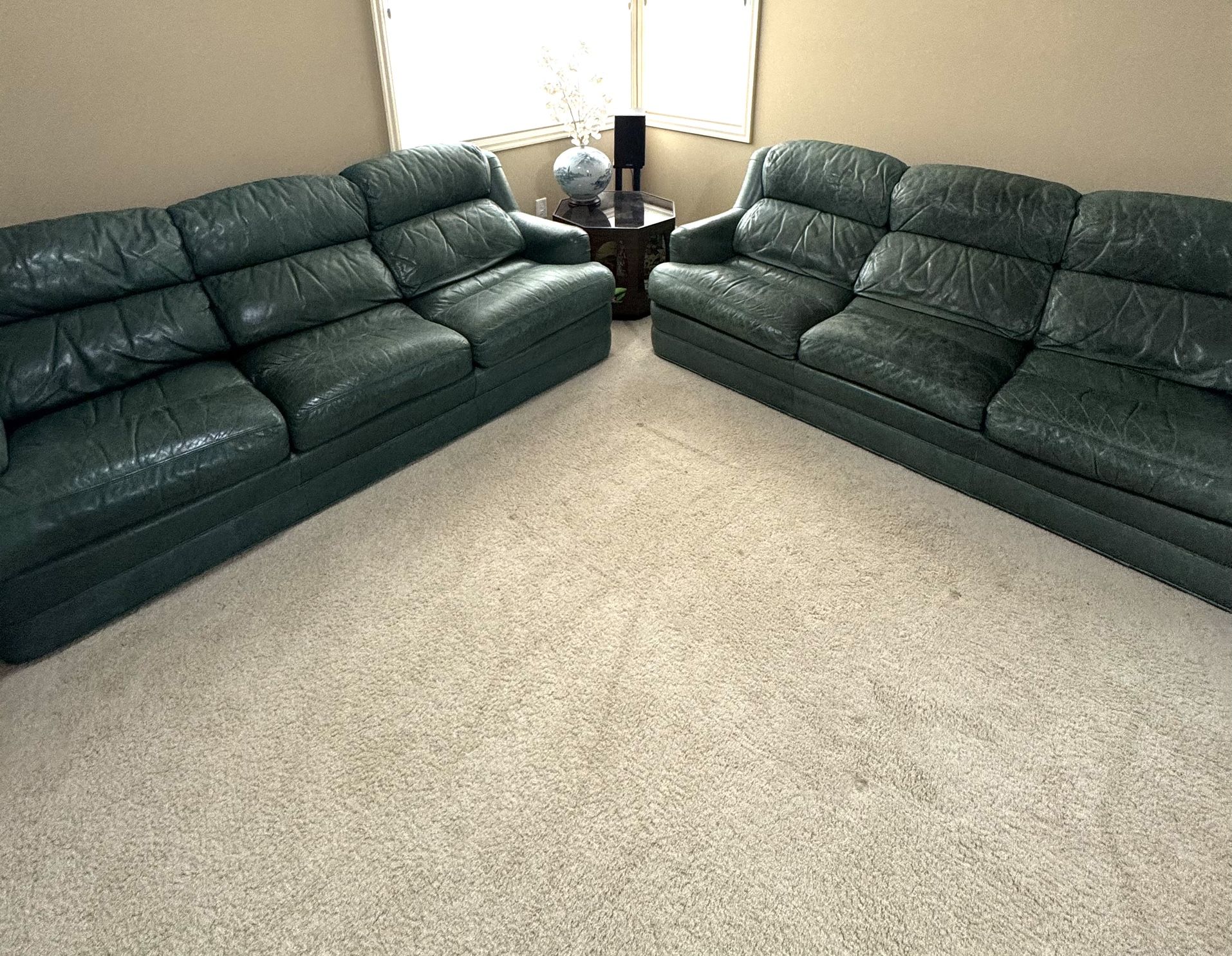 2 Green Leather Sofas Whitmore