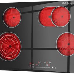 30 inch Electric Cooktop 4 Burner, 7200W Built-in Stove Top Burner with Sensor Touch Control, Radiant Electric Ceramic Cooktop with Safety Lock, 9 Lev