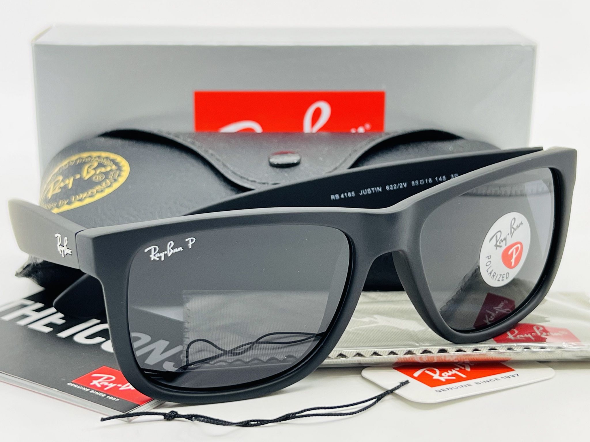 Ray Ban Justin RB4165 622/2V Matte Black Frame w/ Grey Polarized Lens Sunglasses