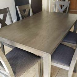 7 Pieces Dining Set 1 Table 6 Chairs In Gray