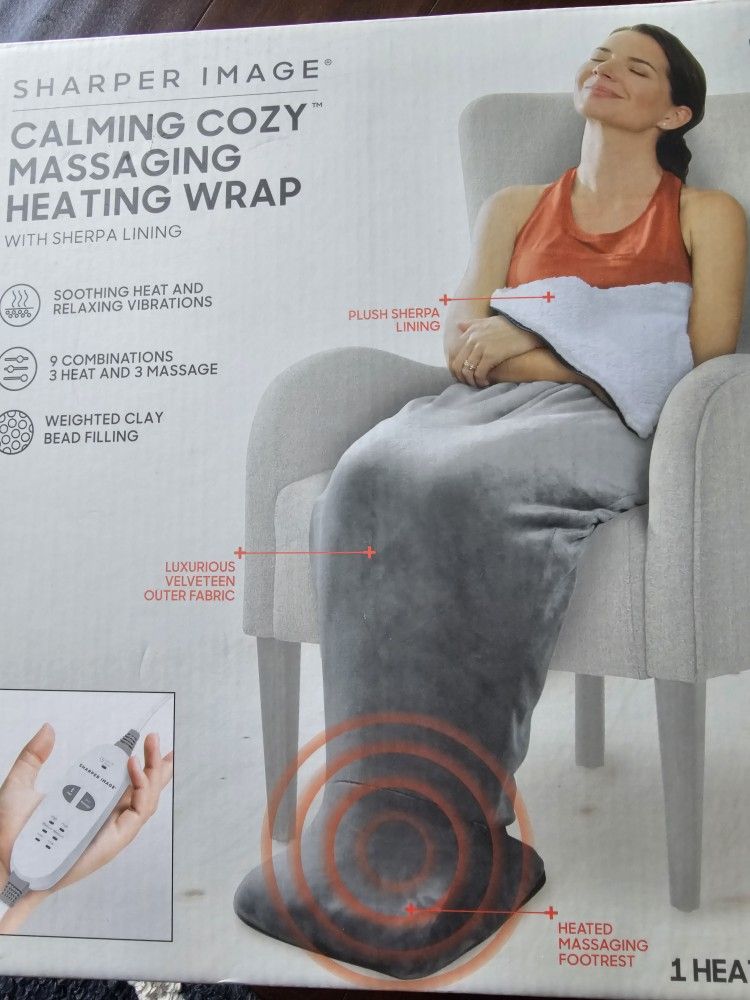 Brand NEW Sharper Image Calming Cozy Heating Blanket & Massager, Gray