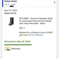 Petlibro Dog And Cat Feeder.  Used Once.  Essentially Brand New.  Works Great.  Asking $70.  Pickup only.  No Deliveries. 