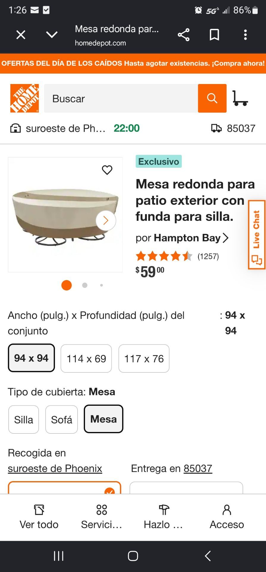 Cubierta para mesa de exterior nueva