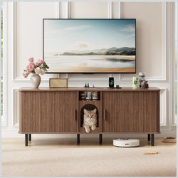 65” TV Stand / Hidden Cat Litter Box Enclosure / Furniture – Walnut