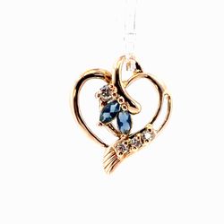 Woman’s Ladies 14k Two Toned Yellow Rose Gold CZ Cubic Zirconia Marquise Cut Blue Stone 3/4” Inch Heart Pendant for Necklace GP3136281