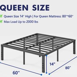 Heavy Duty Metal Platform Bed Frame With Storage space underneath