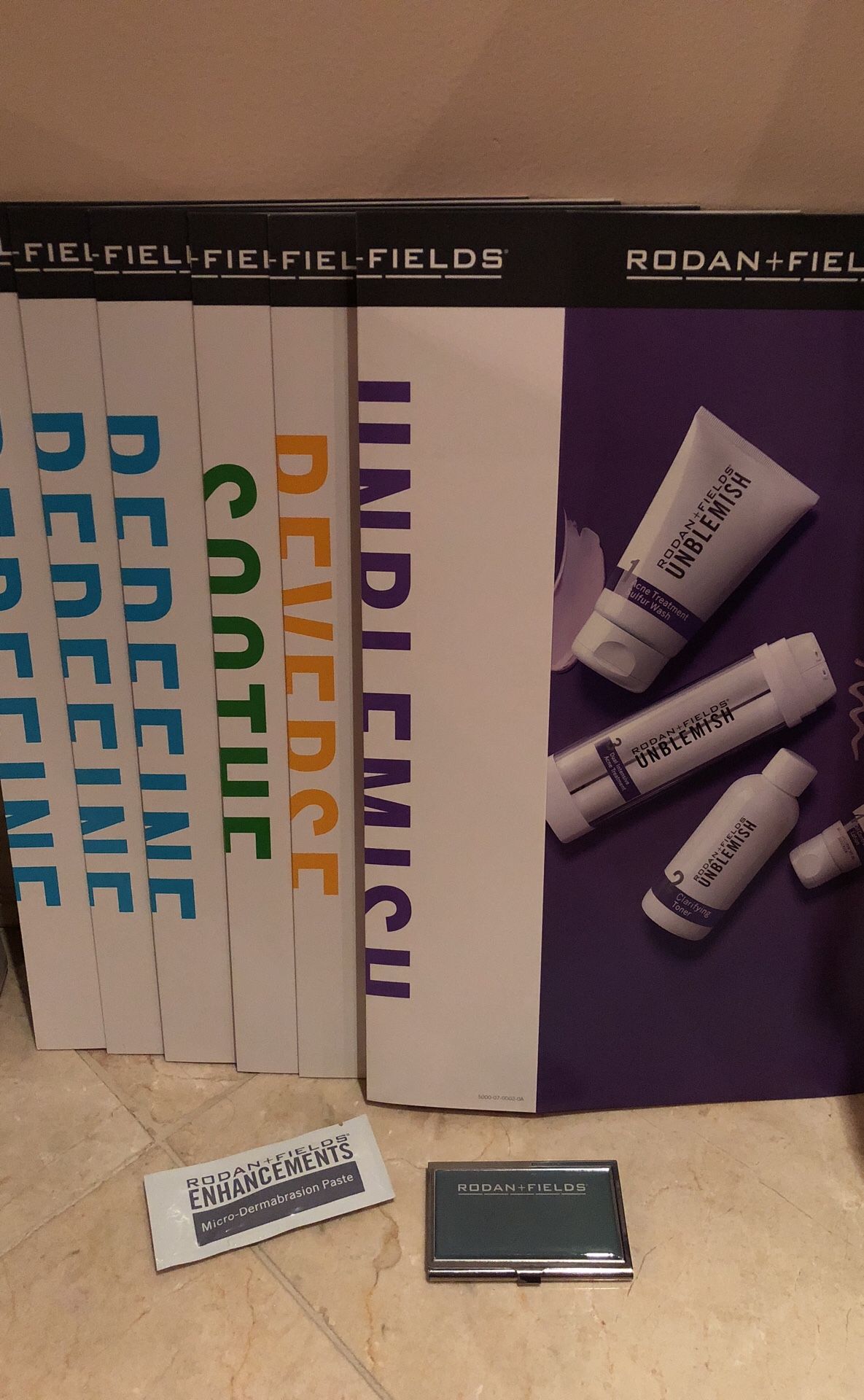 Rodan +Fields Promotional Posters, Sample Microdermabrasion, Business Cards Holder exclusive to R+F