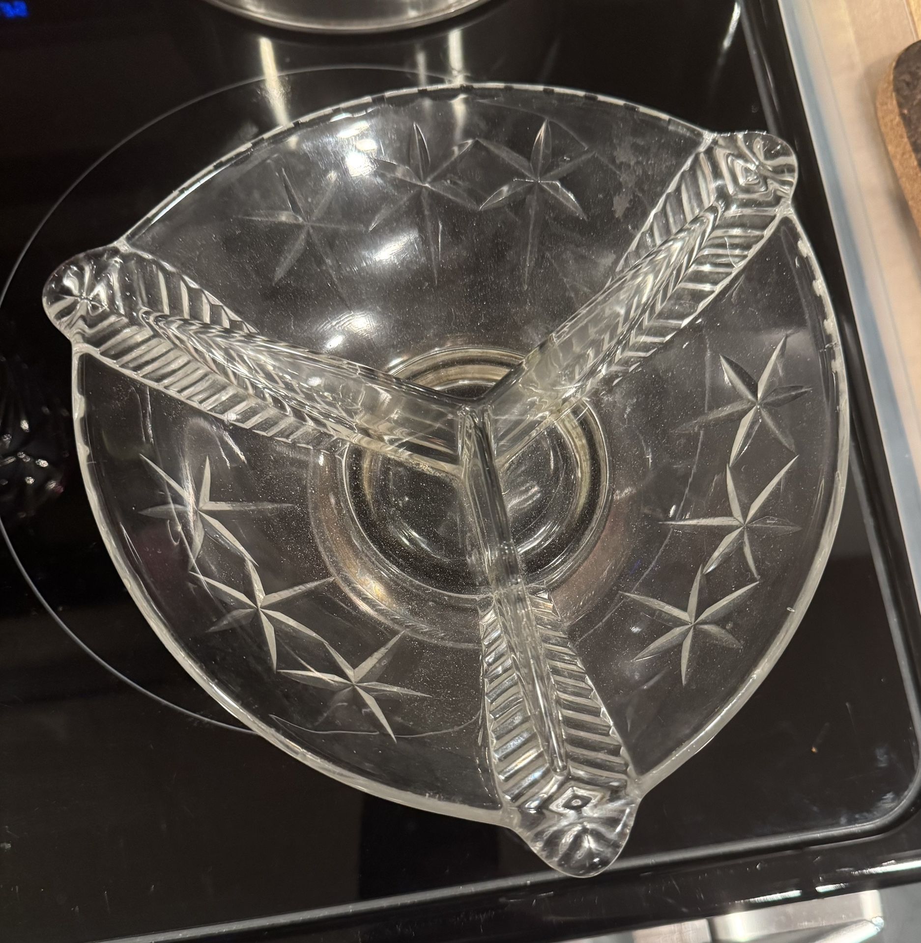 Duncan Miller 3 Feather Divided Glass Bowl