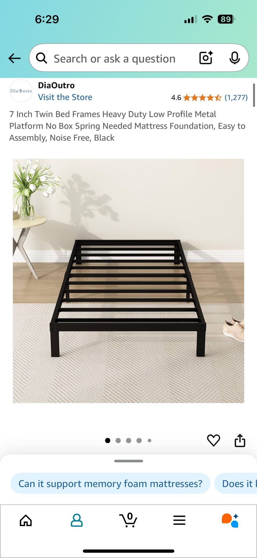 7 Inch Twin Bed Frames Heavy Duty Low Profile Metal Platform No Box Spring Needed Mattress Foundation, Easy to Assembly, Noise Free, Black