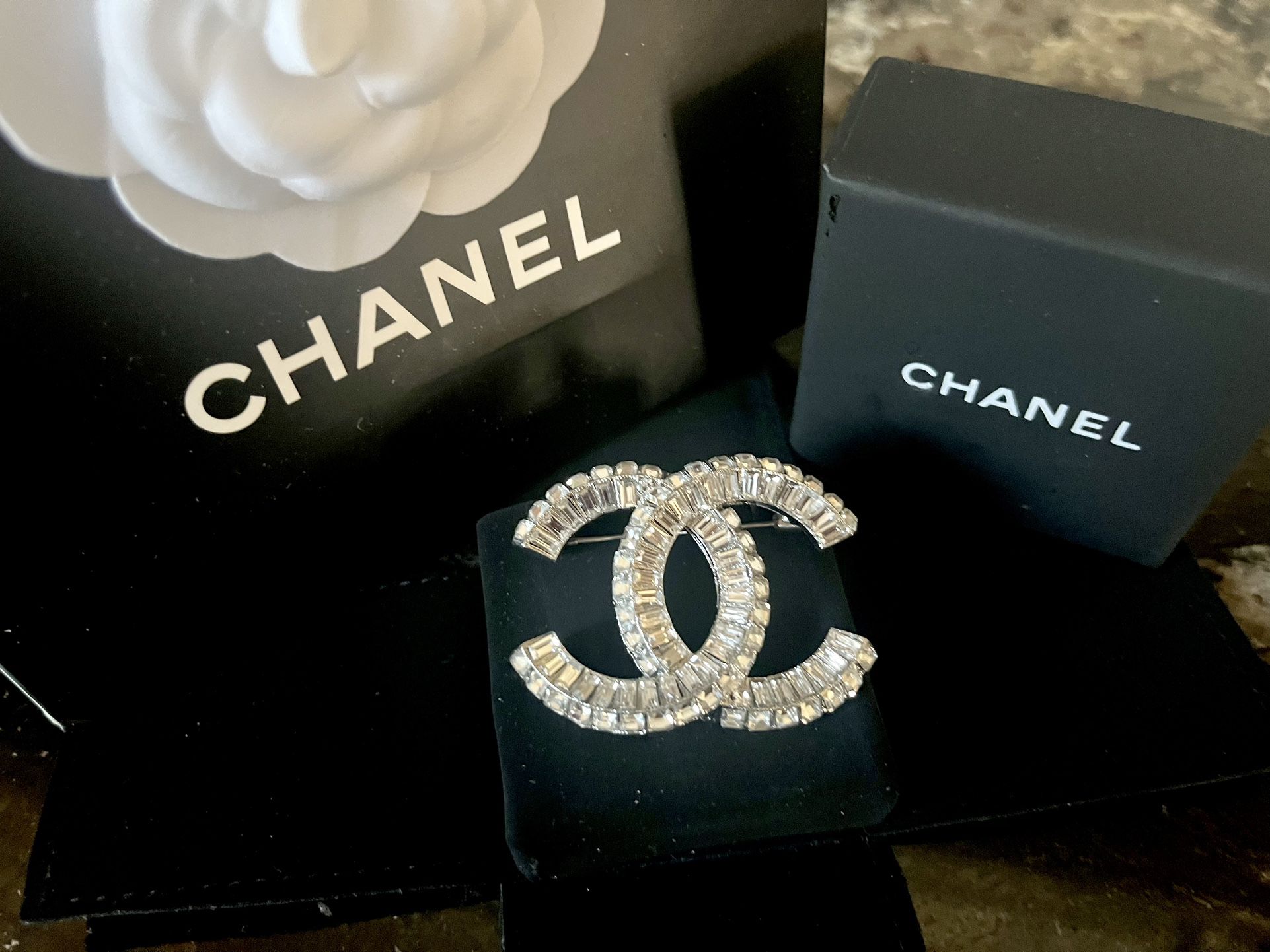 100% Authentic Chanel Silver Crystal Brooch for Sale in New York, NY -  OfferUp