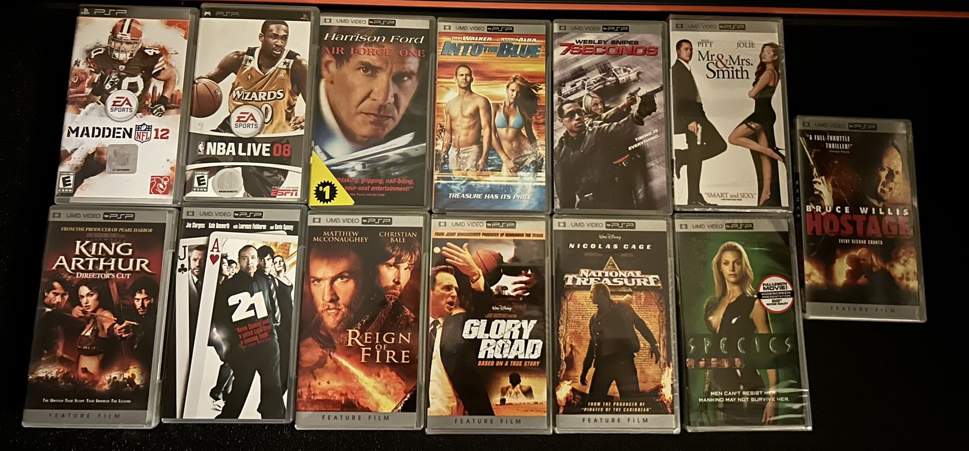 PSP UMD Lot — 11 Movies + 2 Sports Games — 5 Sealed — National Treasure, Madden 12