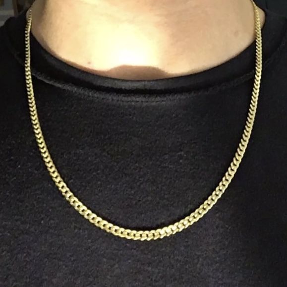 Gold Chain Cuban Curb Necklace 22in 4mm 925 Italy