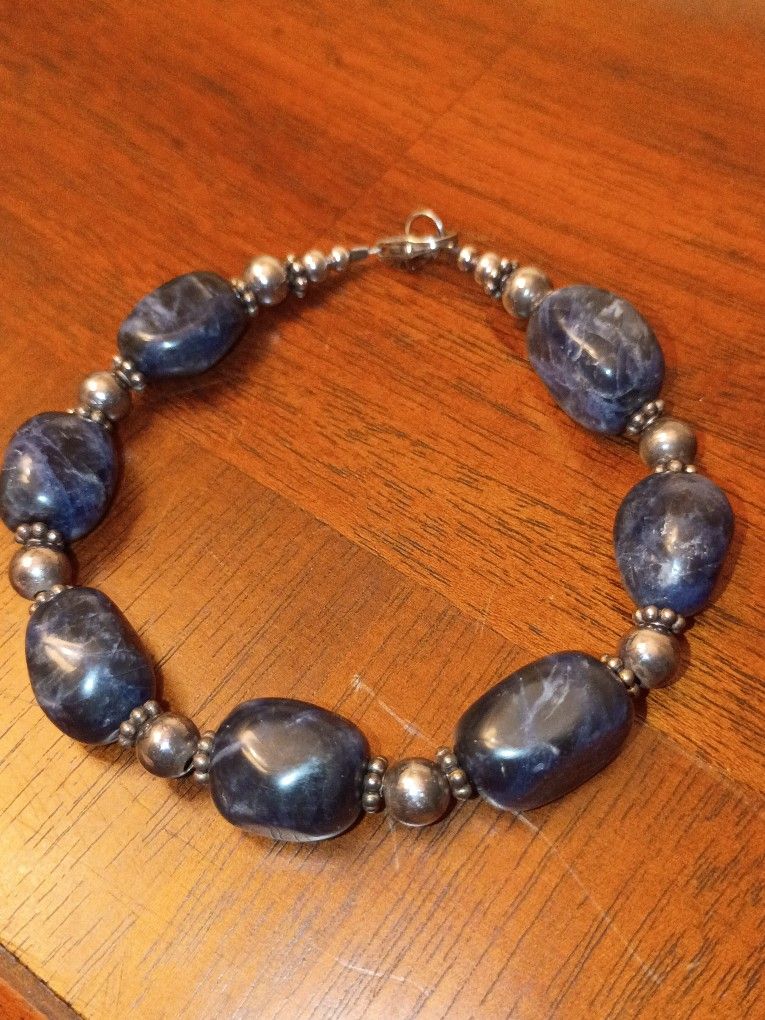 Blue Sodalite & 925 Sterling Silver Bracelet