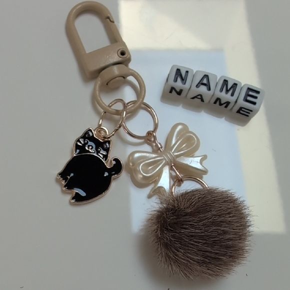 Charming Customizeable Black Cat Keychain with Bow and Pom Pom