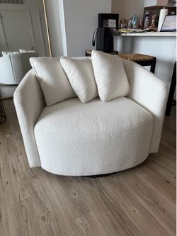 White Boucle Swivel Chair