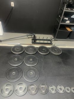 Complete Olympic Weight Set – 315 lb Luxiaojun Bumpers + CAP Beast Bar + Storage Rack