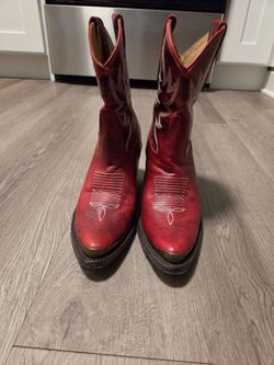 Red Leather Cowboy Boots with Toe Caps