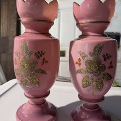 Vintage Floral Vase Set Of 2 Matching 