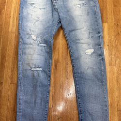 Vintage Zara Men Blue Jeans Size 31 Faded Distressed  Straight Leg