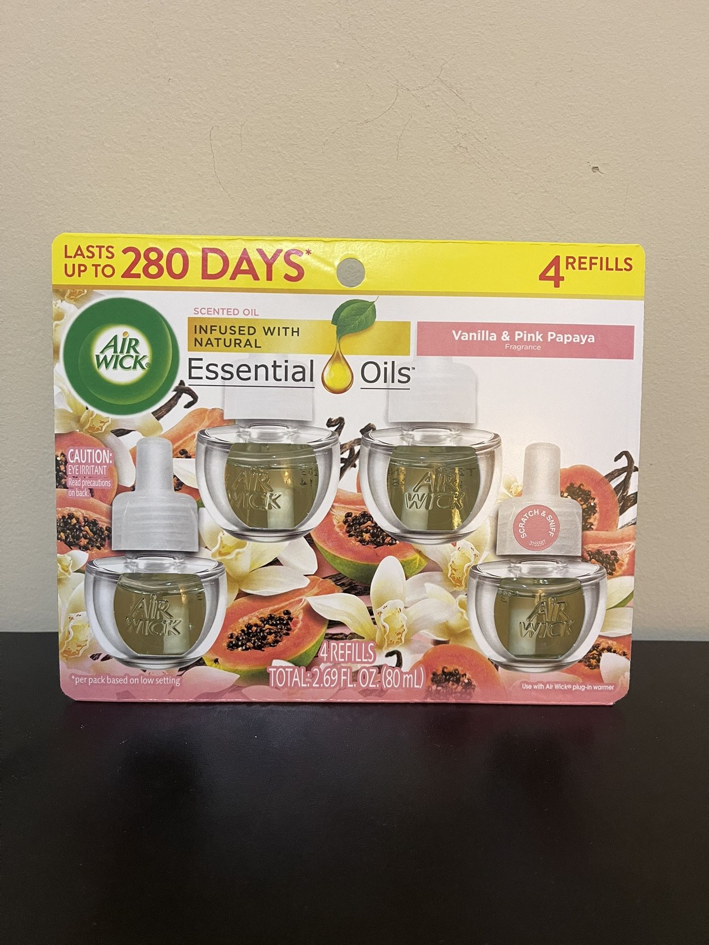 Air Wick Plug-In Scented Oil Air Freshener Warmer Refills, Vanilla and Pink Papaya, 4 Count