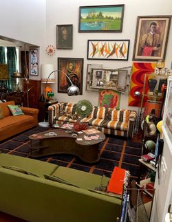 1970s Vintage Mid Century Modern Space Age striped Floating sofa