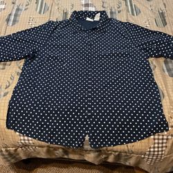 Ladies Navy Blue Polka Dot Button Front Top Tunic Size 22w/24w
