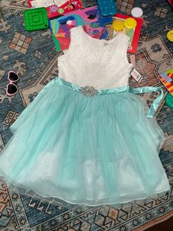 Girls Formal Dress White Lace Mint Tulle