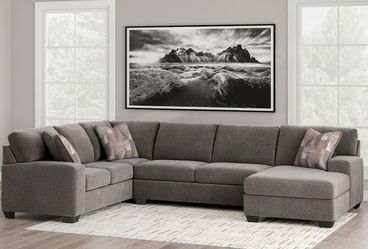 3 piece Gray (or wheat) Sectional Sofa Right or left Facing Chaise 141x93  Accent Pillows  pick up / delivery available