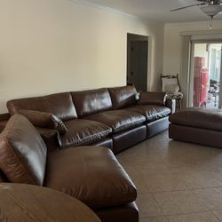 New Emilia Leather Modular Sofa, Armless Chair And Ottoman 