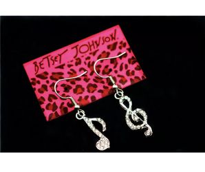 Silver and crystal musical notes earrings