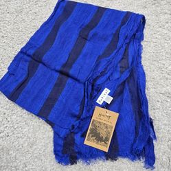 Habitat Clothes To Live In Scarf Royal Blue Striped Linen Modal Coastal Beachy 