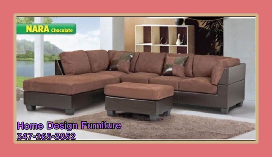 Brown microfiber sectional with Ottoman