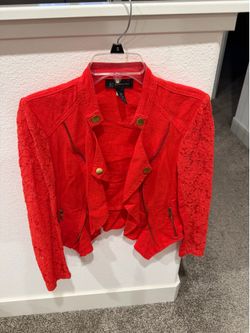 INC Red Lace Sleeve Moto Jacket - Size S