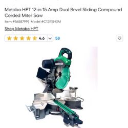 Metabo HPT 12 Dual Bevel Sliding Miter Saw 4000 RPM C12RSH3M
