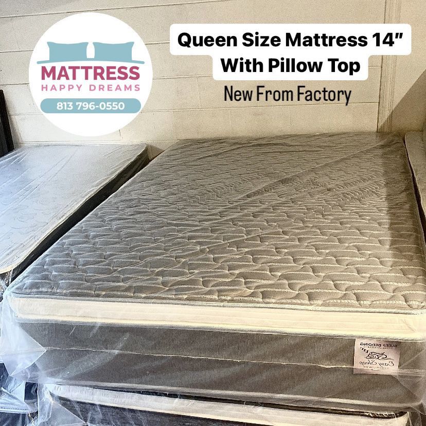 Queen Size Mattress 14 Inch Thick With Pillow Top And Box Springs New From Factory Available All Sizes Same Day Delivery 