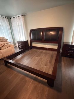 Bedframe and Headboard - Leather Upholstered Sleigh Bed