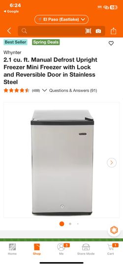 Whynter 2.1 cu. ft. Manual Defrost Upright Freezer Mini Freezer with Lock and Reversible Door in Stainless Steel