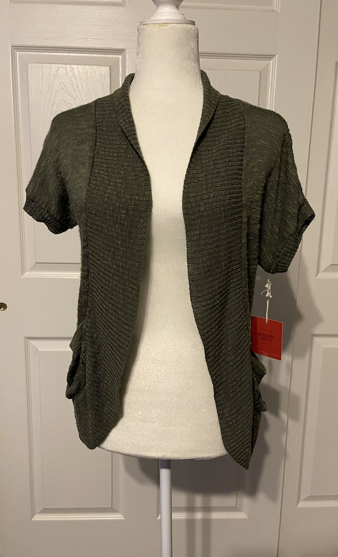 NWT Short Sleeve Open Knit Cardigan By Mossimo - Olive Green